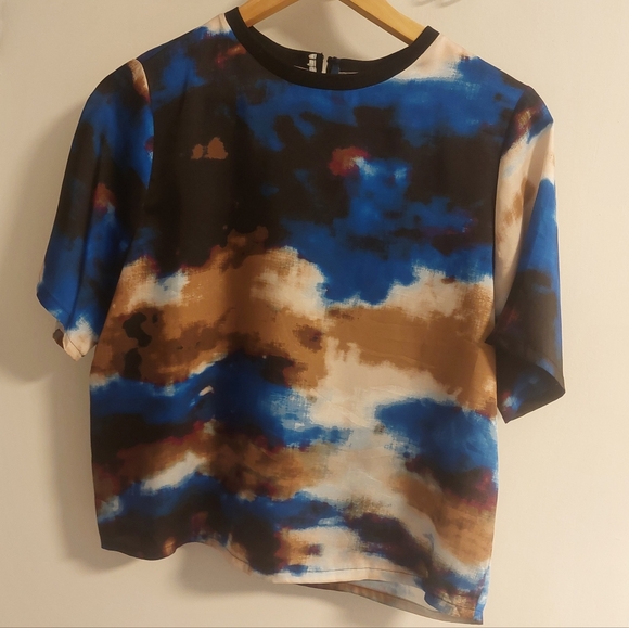 Dkny Tops - DKNY Blue and Brown Abstract Short Sleeve Top